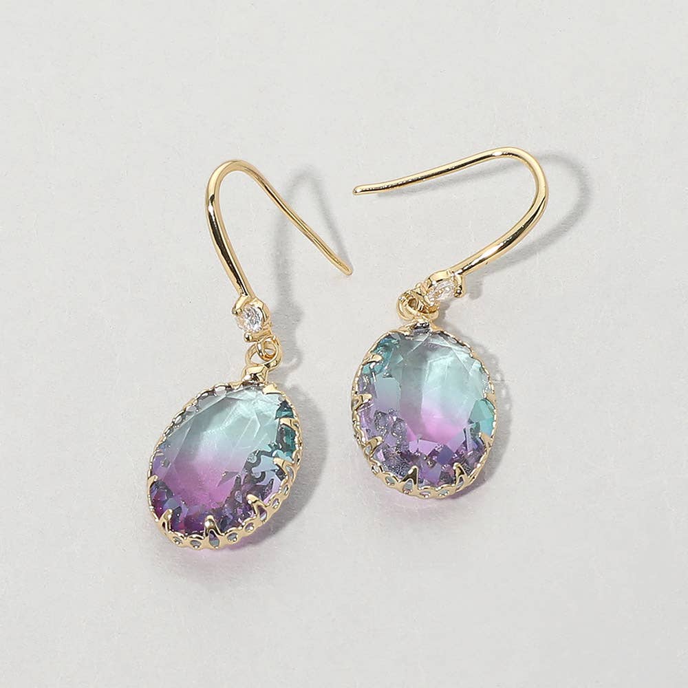 Oval Stone Drop Earrings: Light,Multi