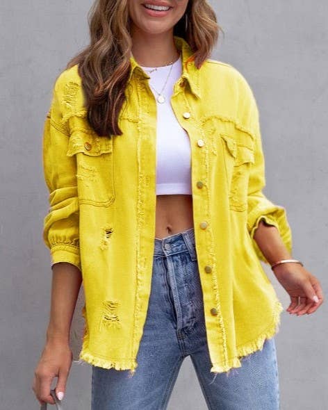 Ripped Long-Sleeved Denim Jacket - Candle Queen Candles
