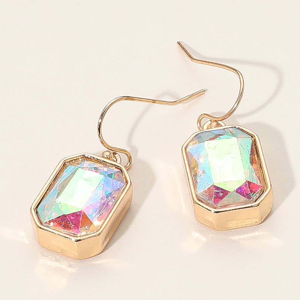 Iridescent Faceted Drop Dangle Earrings: Black Diamond,Gold