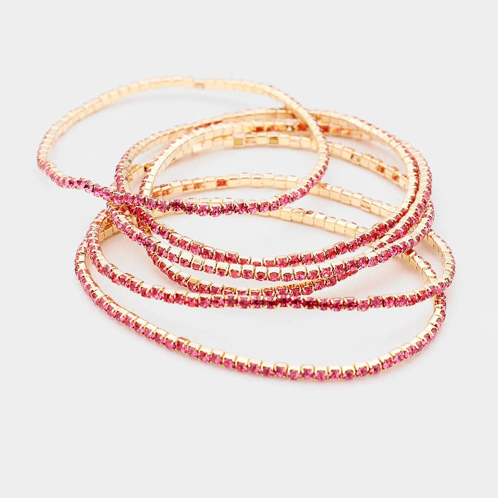 6PCS - Rhinestone Stretch Evening Bracelets: Clear,Silver