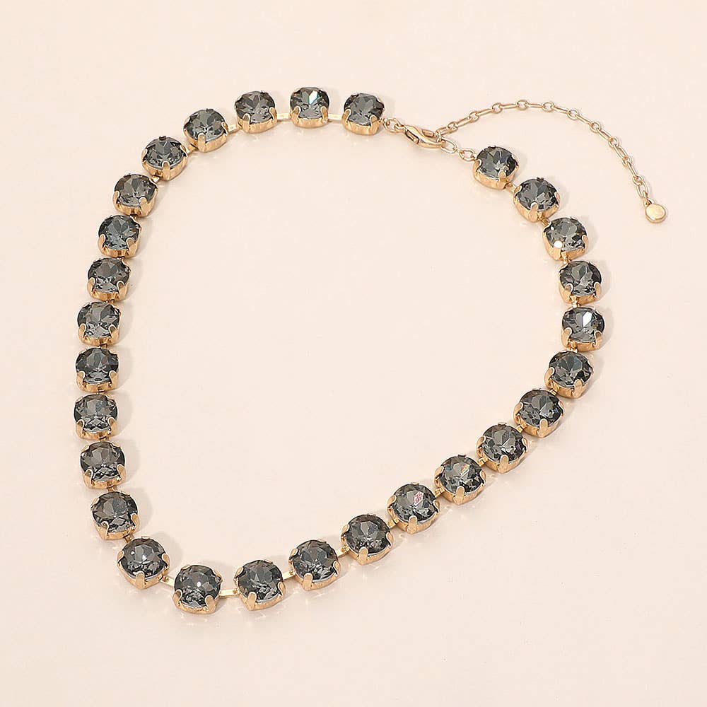Round Stone Cluster Link Tennis Chain Necklace: Clear