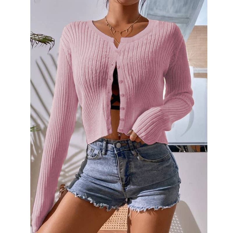 Thin Slim-Fit Vertical Lines Short Cardigan: Green / M