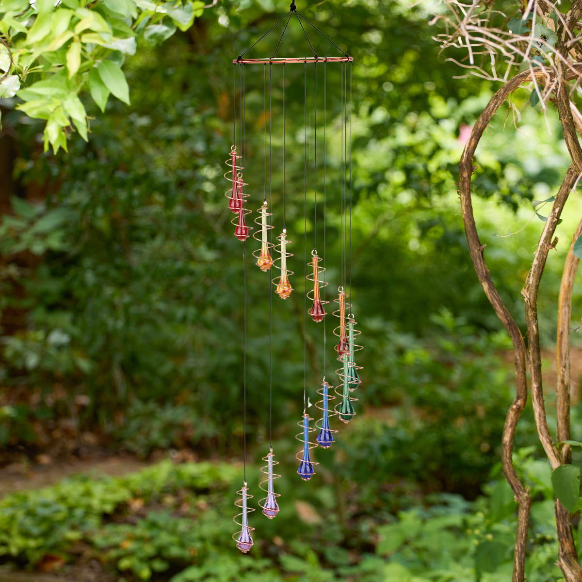Rainbow Teardrop Spiral Suncatcher Windchime - 32"