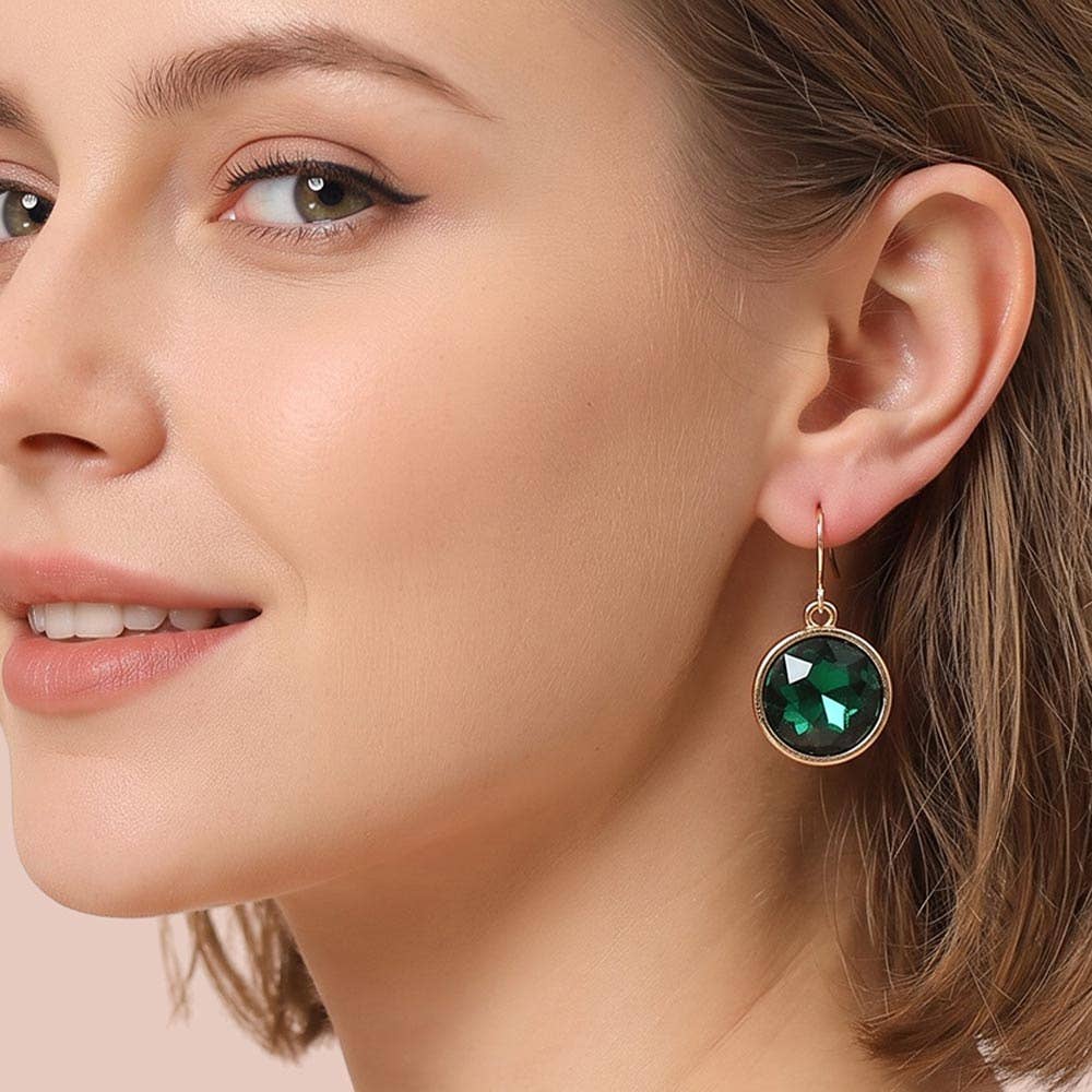 Round Faceted Stone Drop Dangle Earrings: Fuchsia,Gold,Light