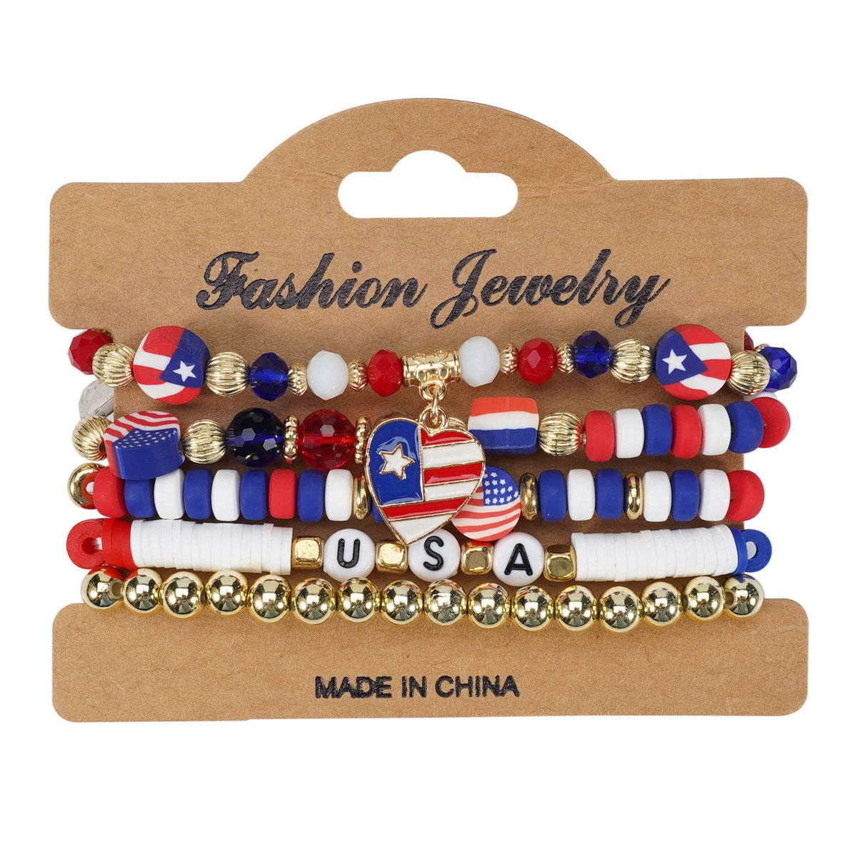 4th of July Red White Blue Flag Beaded Bracelet