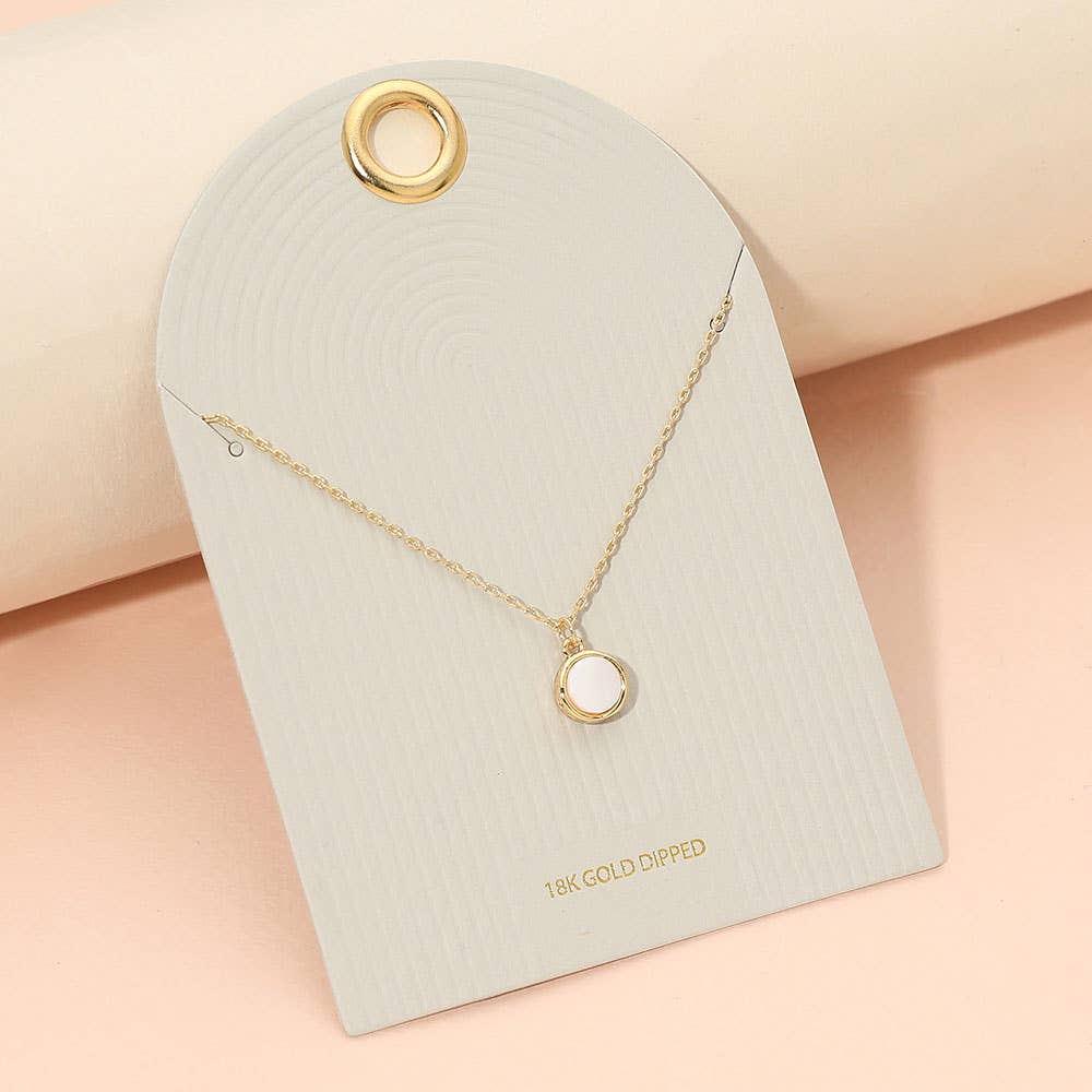 18K Gold Dipped Round Mother of Pearl Pendant Necklace