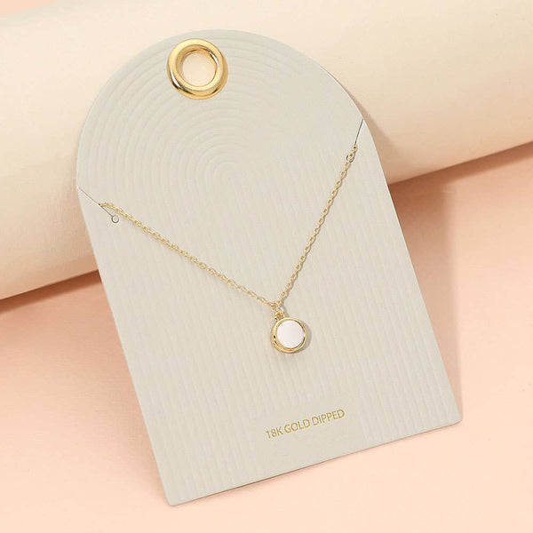 18K Gold Dipped Round Mother of Pearl Pendant Necklace
