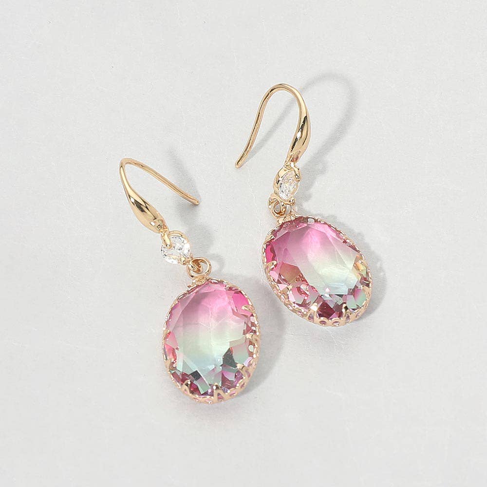 Oval Stone Drop Earrings: Light,Multi