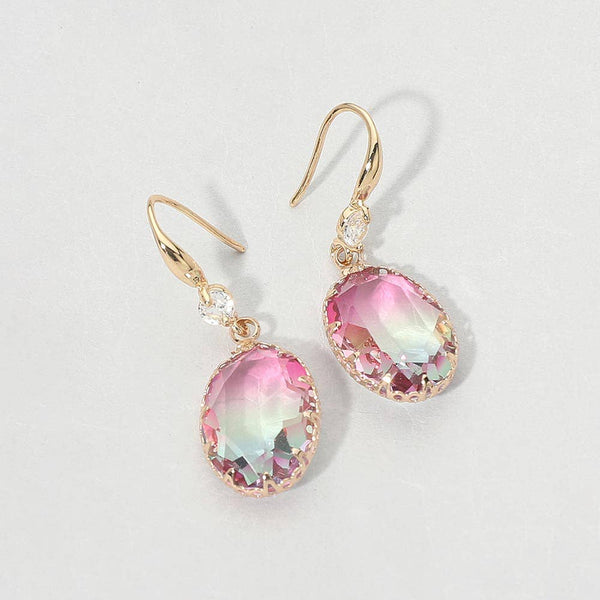 Oval Stone Drop Earrings: Light,Multi