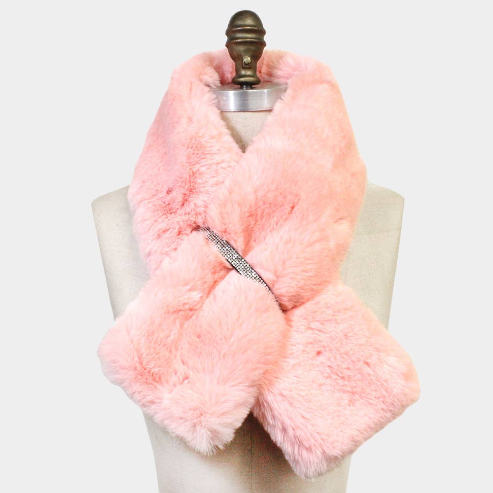 Faux Fur Bling Pull Through Scarf: Pink