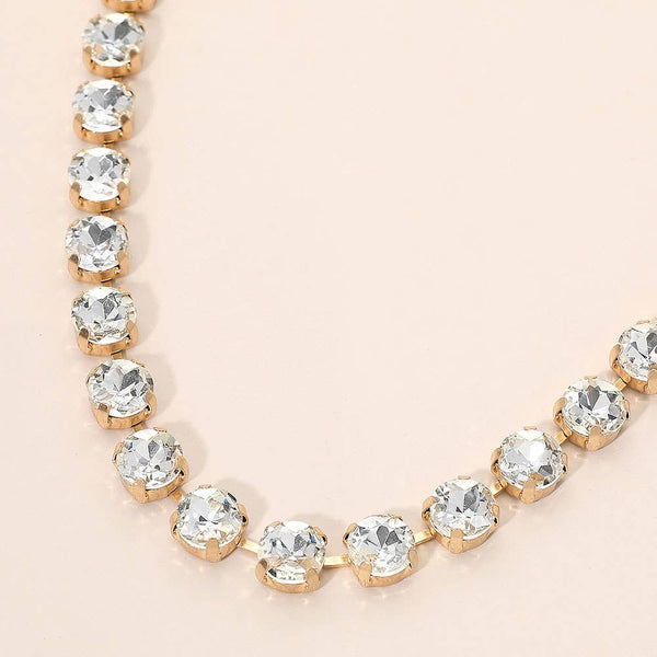 Round Stone Cluster Link Tennis Chain Necklace: Clear