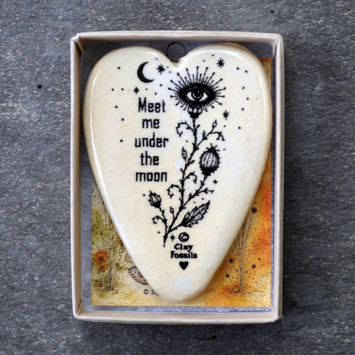 Meet me under the moon, handmade USA, boxed gift, clay