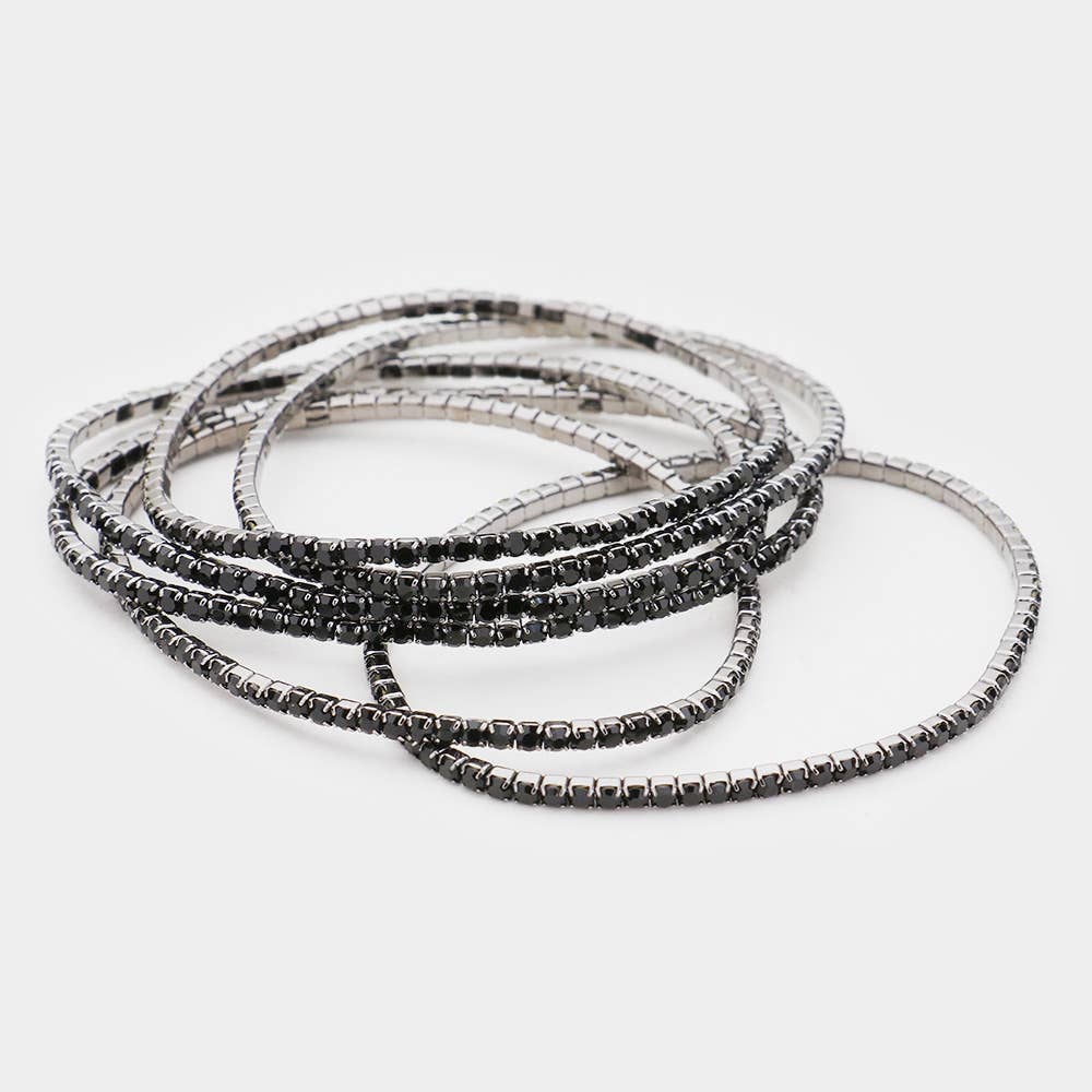 6PCS - Rhinestone Stretch Evening Bracelets: Clear,Silver
