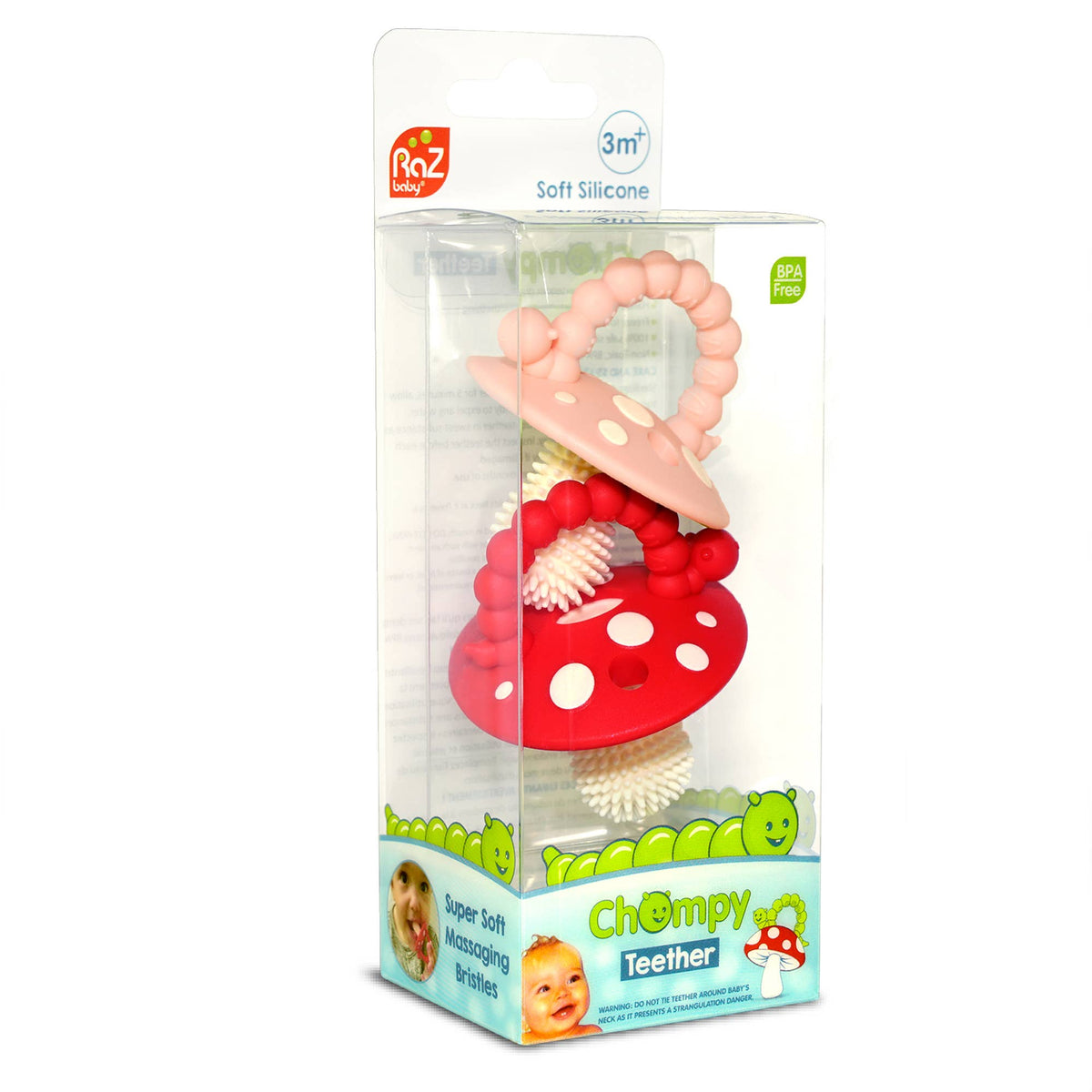 Chompy Mushroom Silicone Teether - 2PK: Red/Green