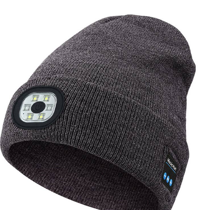 Wireless Bluetooth Beanie with LED Light Outdoor Warm Knit Hat: M1-L10 Medium Heather Gray 1-Light