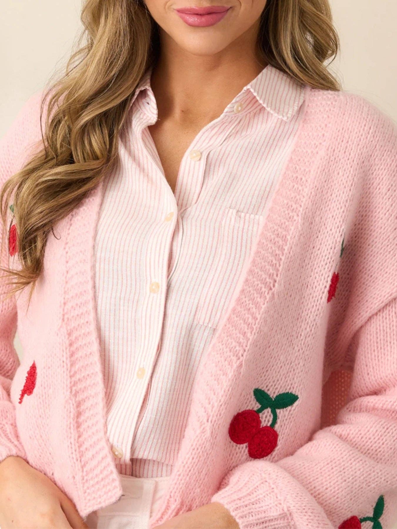 Cherry Embroidery Pink Sweater Cardigan – Candle Queen Candles