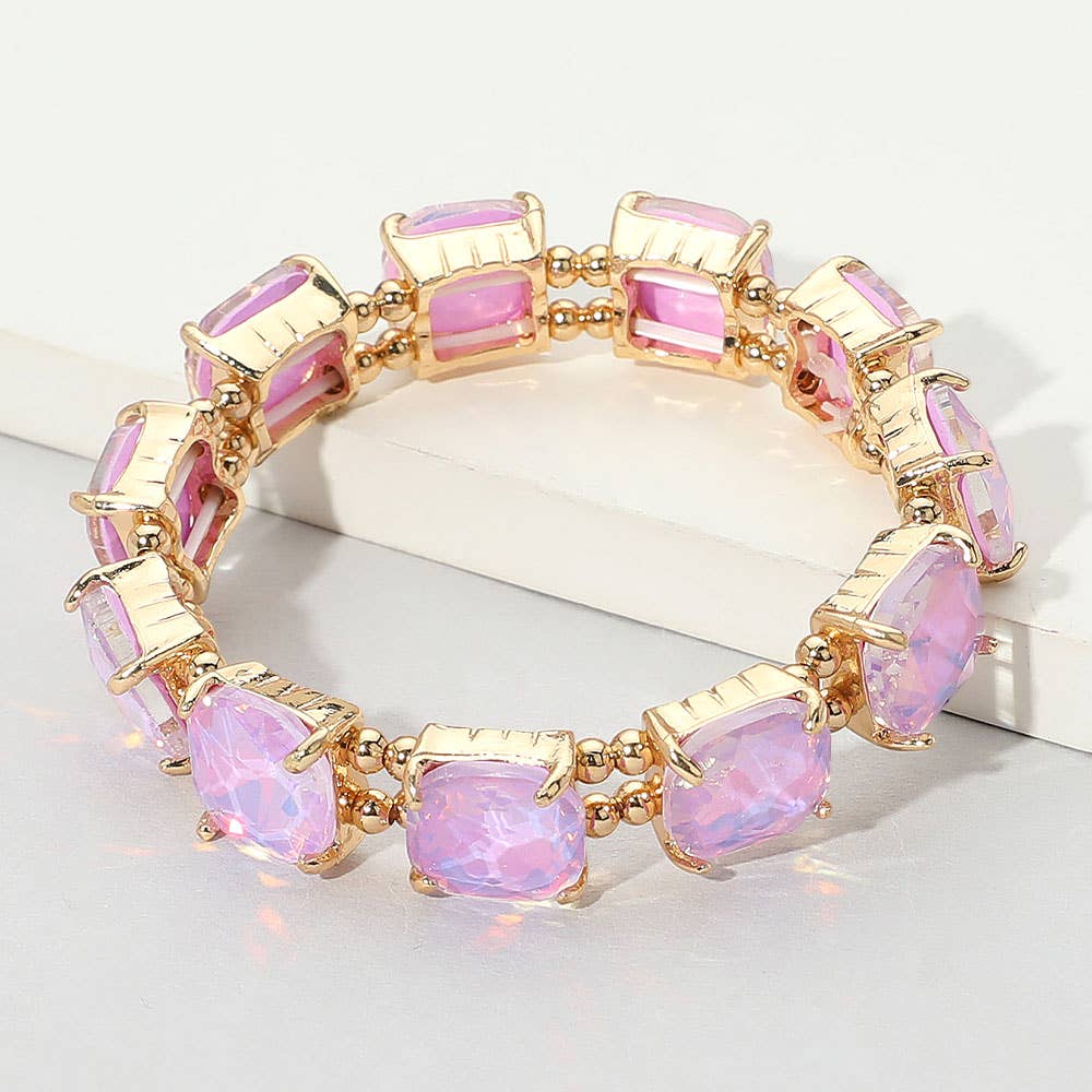 Cushion Square Stone Stretch Evening Bracelet: Vitrail Medium