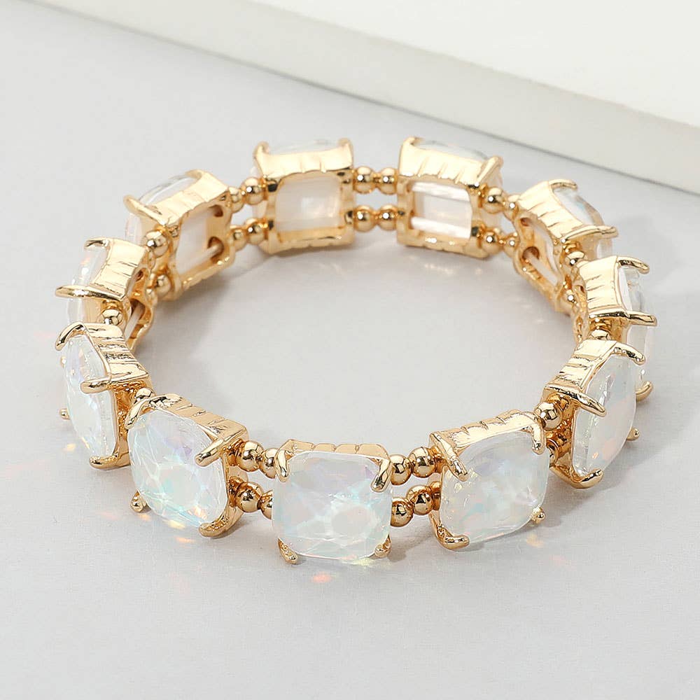 Cushion Square Stone Stretch Evening Bracelet: PPK