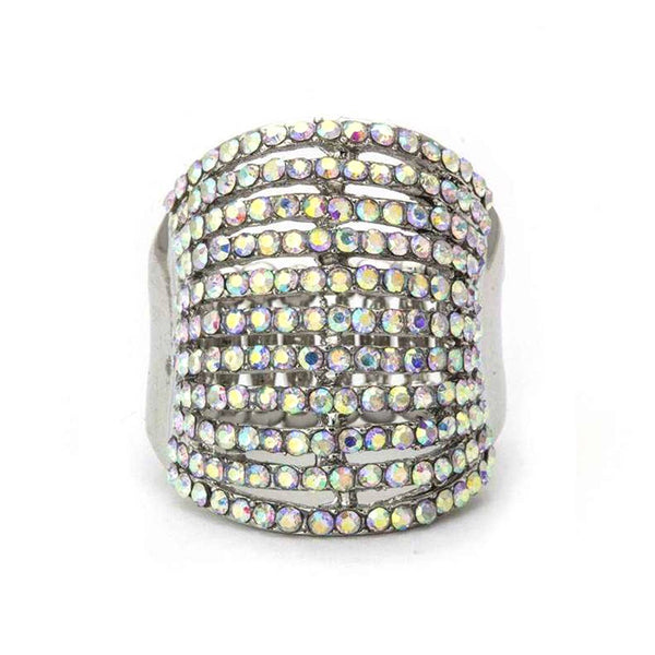 Layered Crystals Stretch Ring: Silver/AB