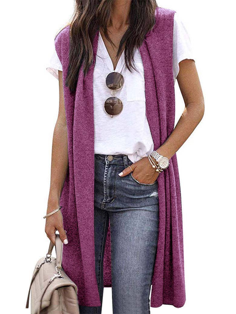 Trendy Longline Sleeveless Cardigan Vest for Women: Fuchsia / M