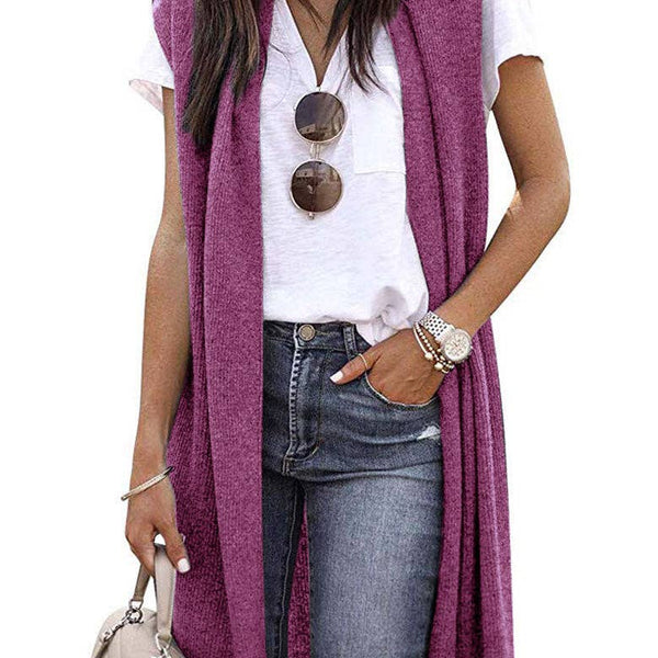 Trendy Longline Sleeveless Cardigan Vest for Women: Fuchsia / M