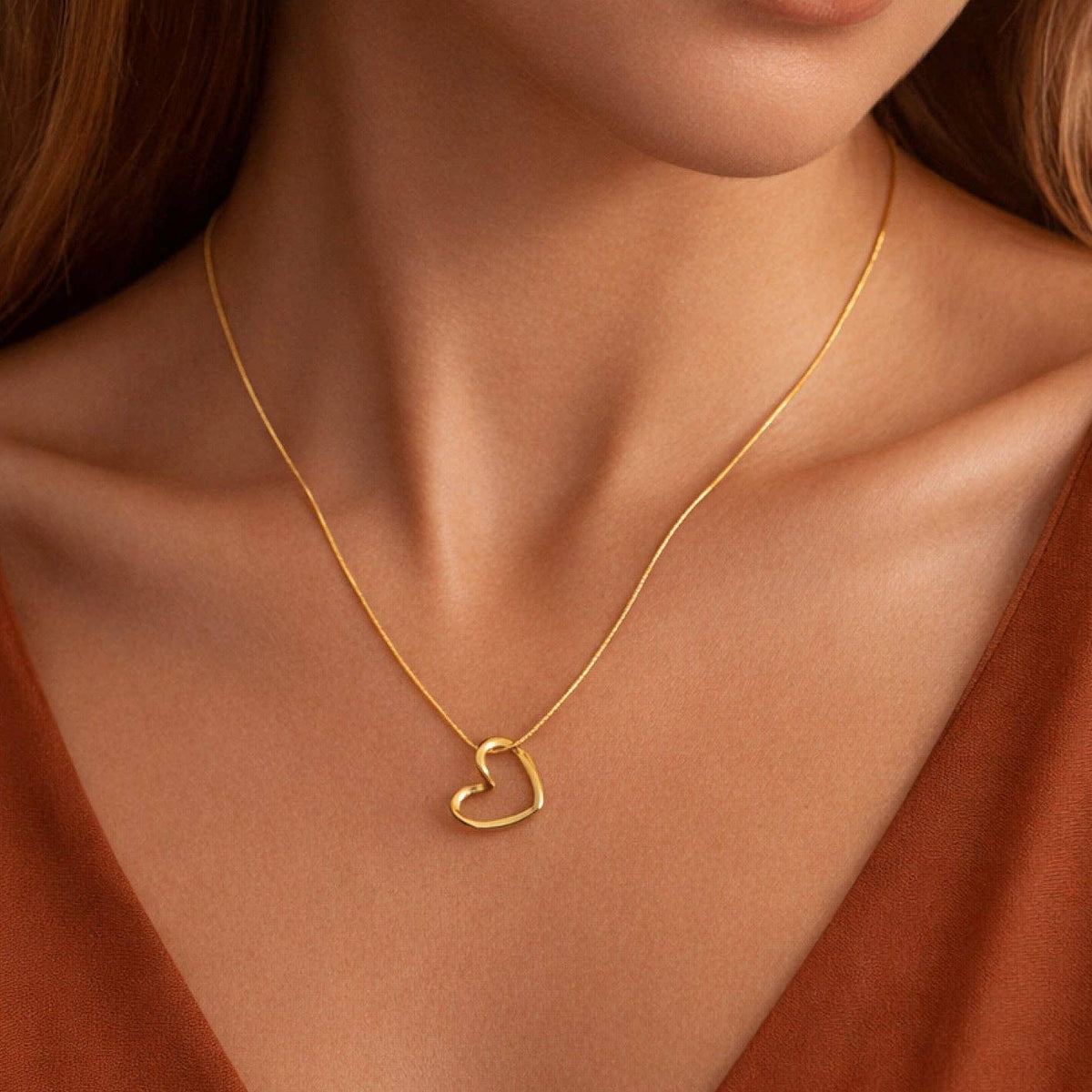 18K Gold Plated Waterproof Stainless Steel Heart Necklace