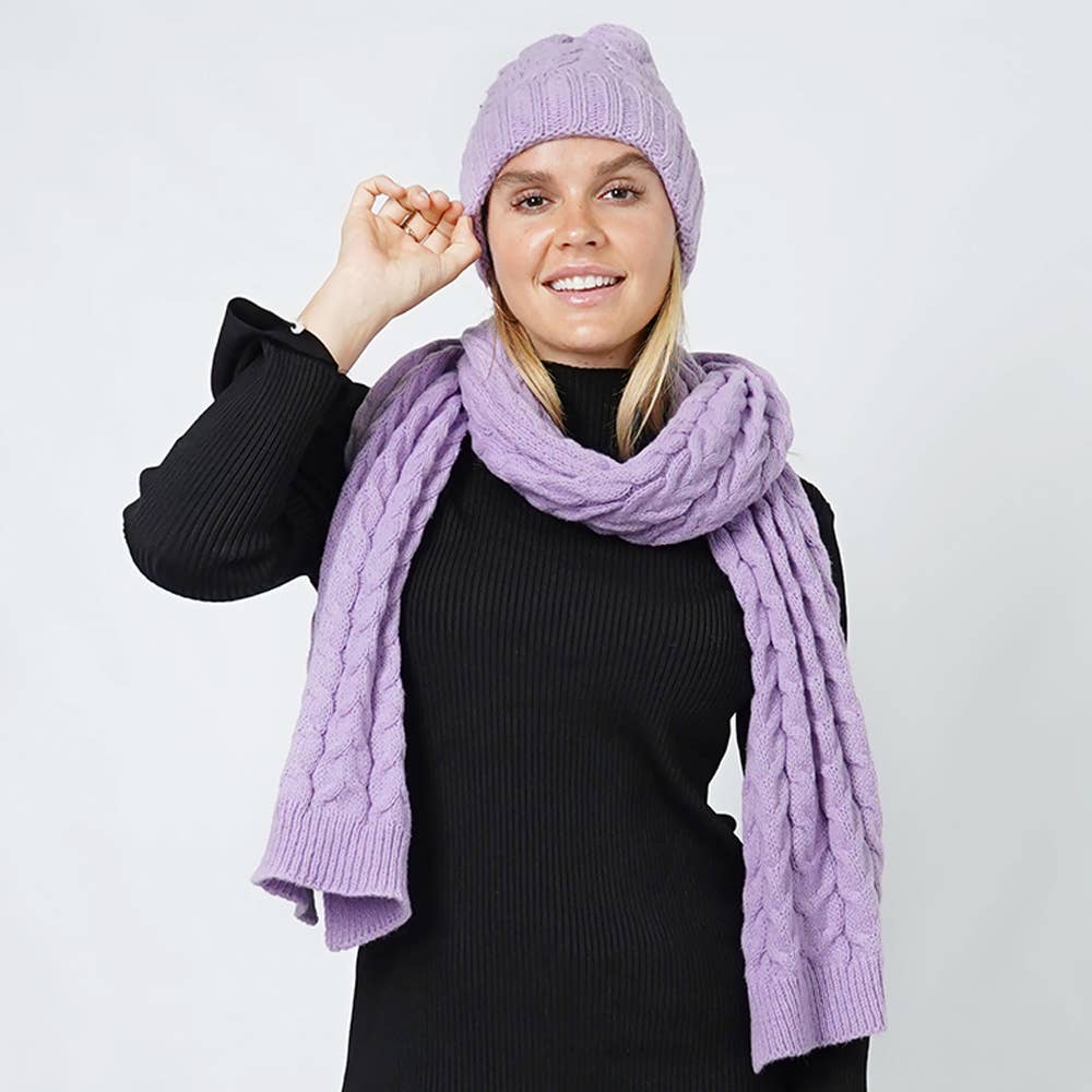 Cable Knit Beanie & Scarf Winter Set
: Fu