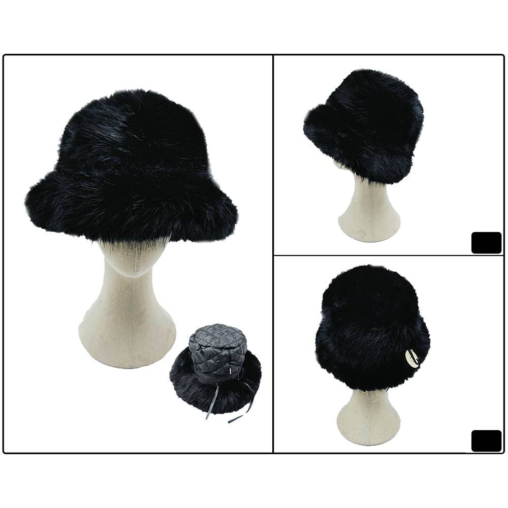 Fuzzy pink Faux Fur Bucket Hat