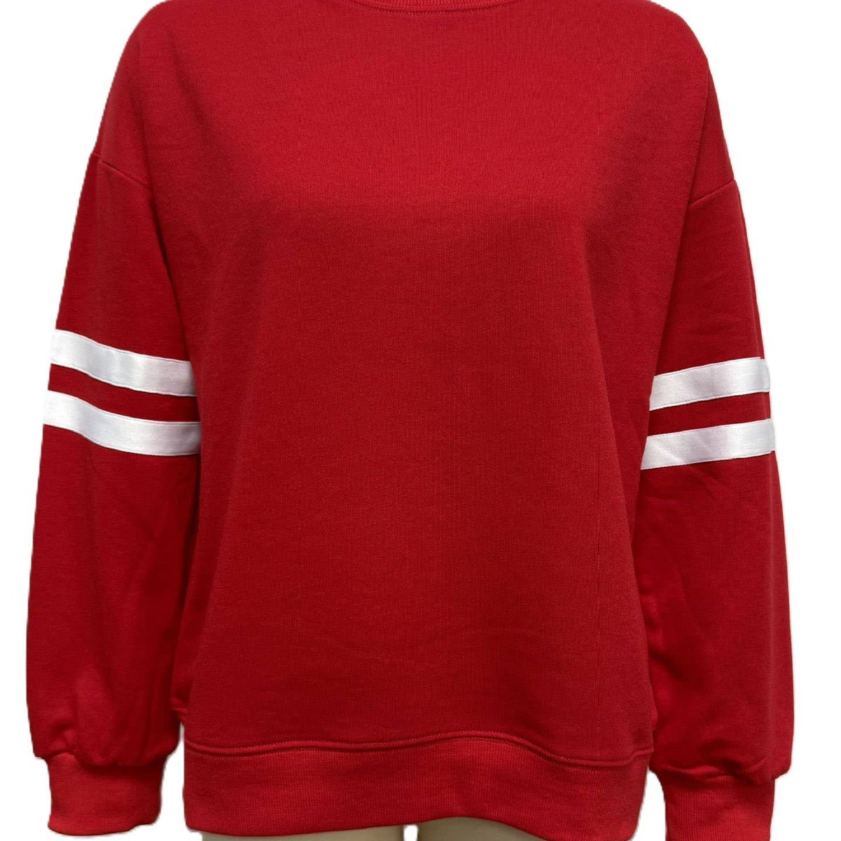 Athleisure Color Block Pullover Striped Sweatshirt: Red / L