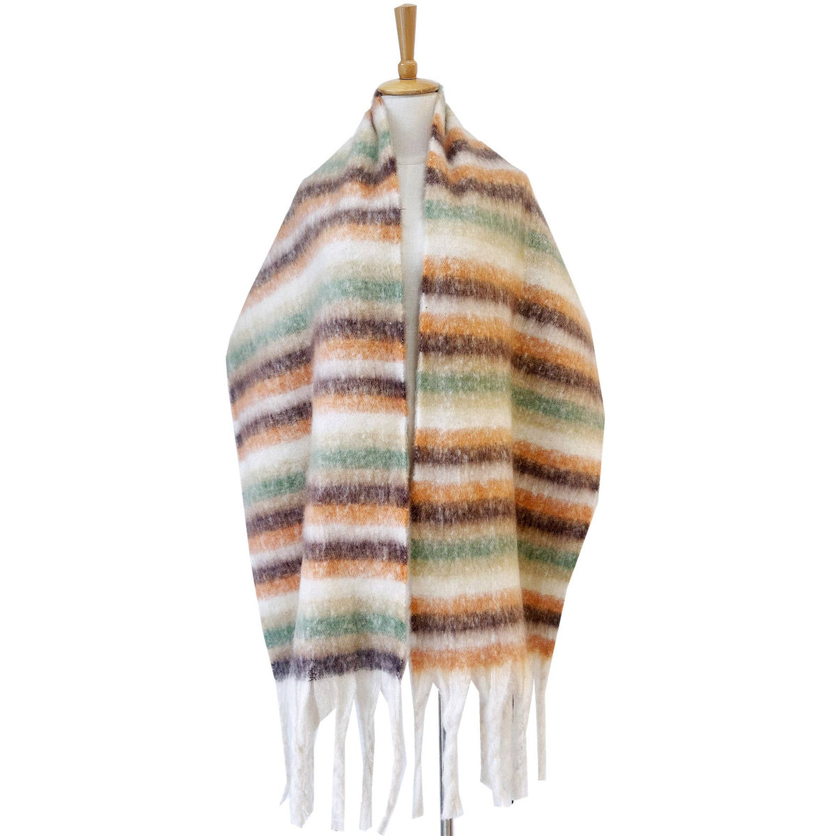Multicolor stripe cozy soft fringe scarf wrap: Beige / M