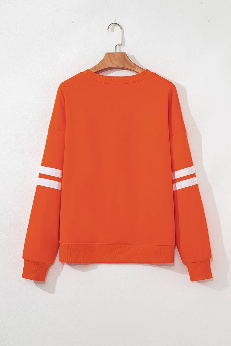 Athleisure Color Block Pullover Striped Sweatshirt: Red / XL