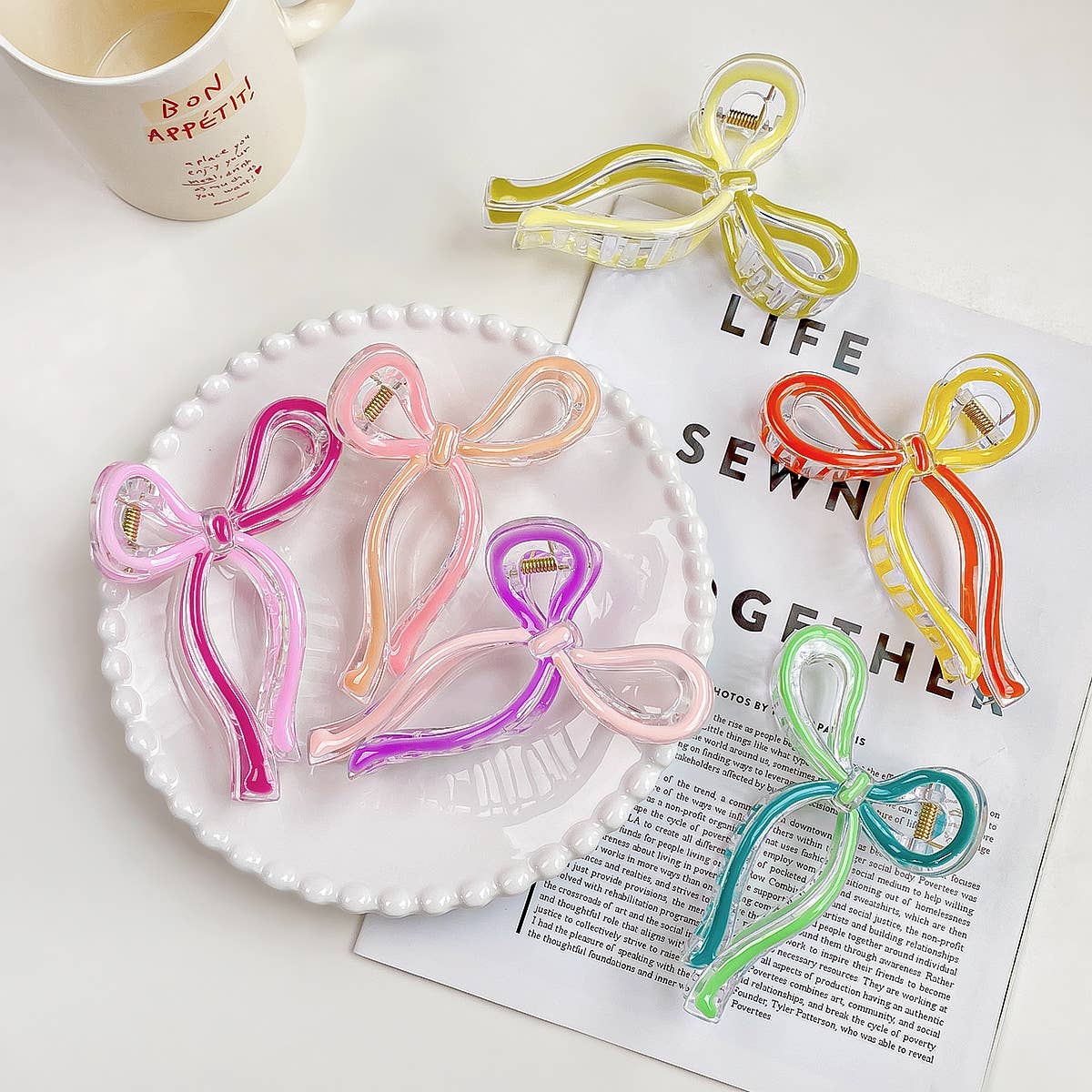 Colorful butterfly hairbow hair clip claw: Pink / Bow