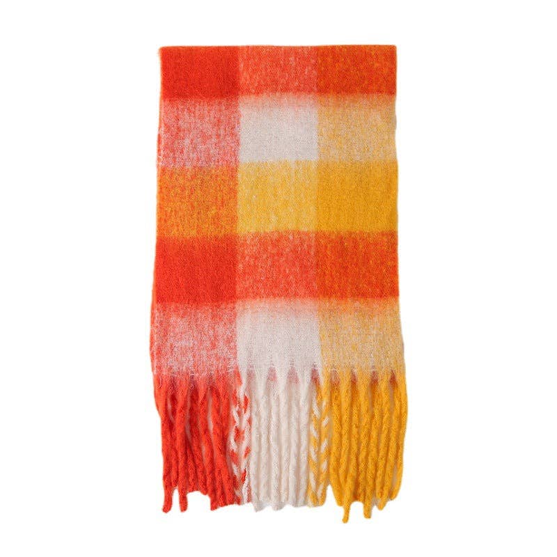 Plaid Pattern Wool Scarf for Women - Soft, Warm, and Stylish: Red Yellow Plaid