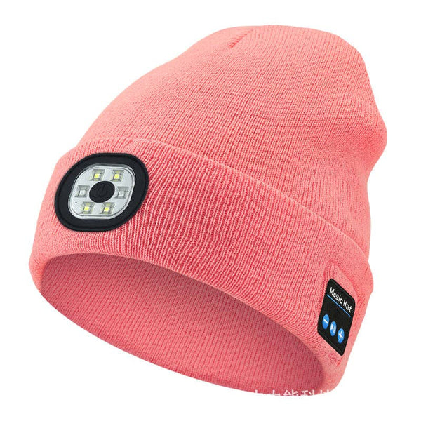 Wireless Bluetooth Beanie with LED Light Outdoor Warm Knit Hat: M1-BL10 Pink