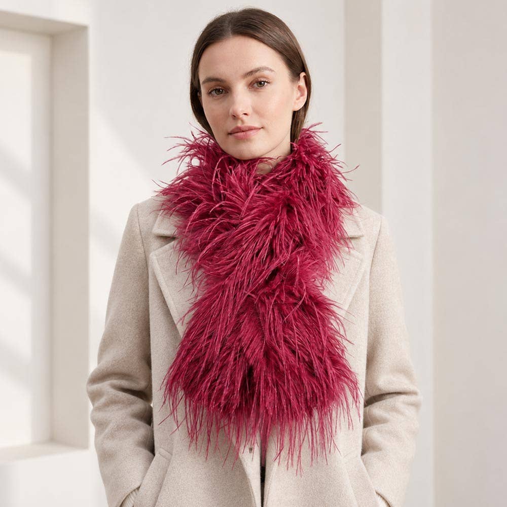 Fluffy Feather Fur Pull Through Scarf: Lavender