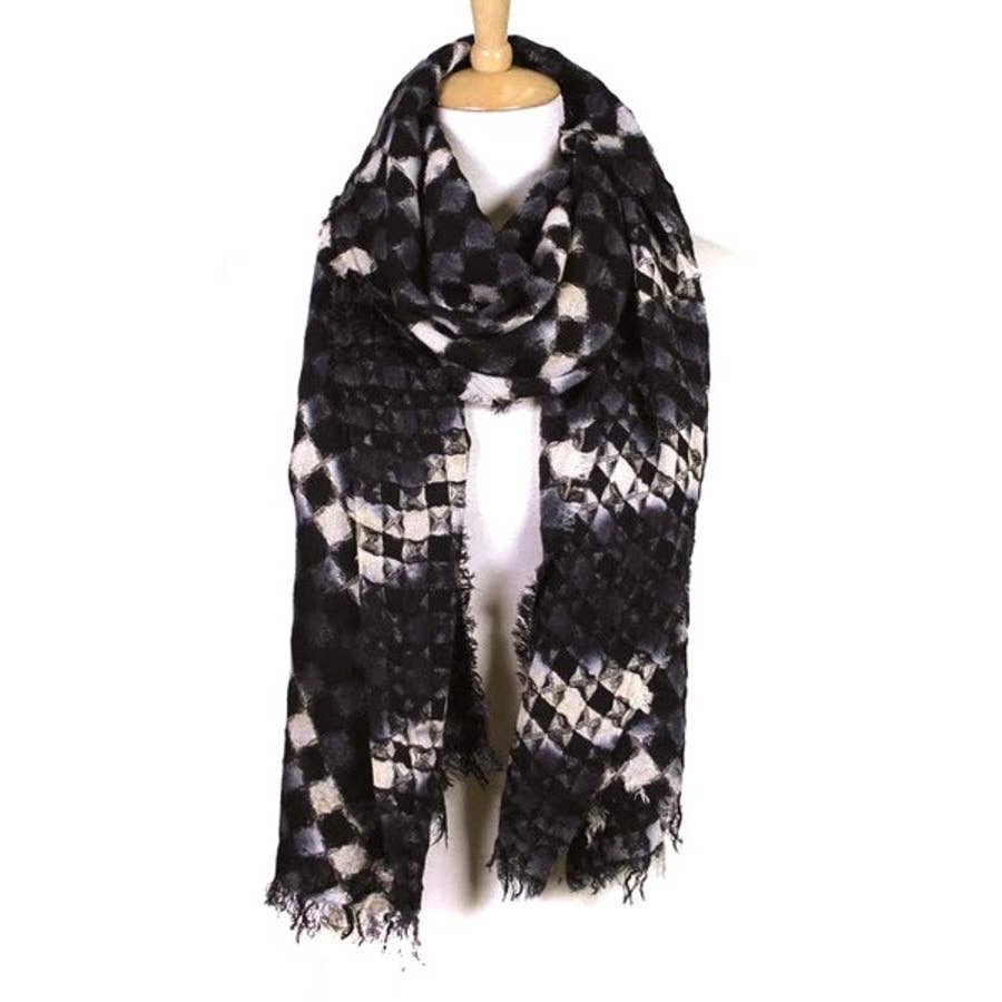 Abstract Mosaic Pattern Fashion Scarf: Berry