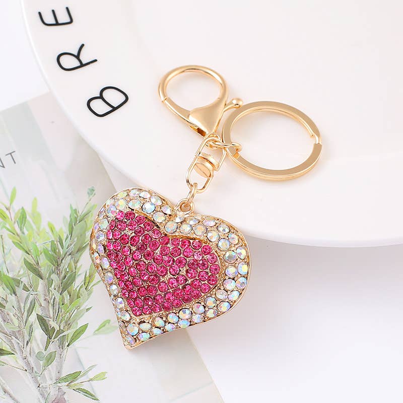 Love heart diamond keychain: White / Hollow