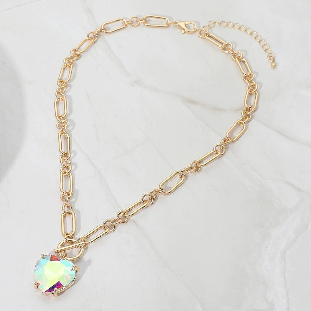 Chunky Heart Stone Cluster Toggle Pendant Necklace: Fuchsia,Neon