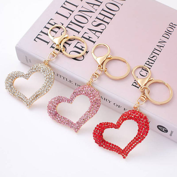 Love heart diamond keychain: White / Hollow
