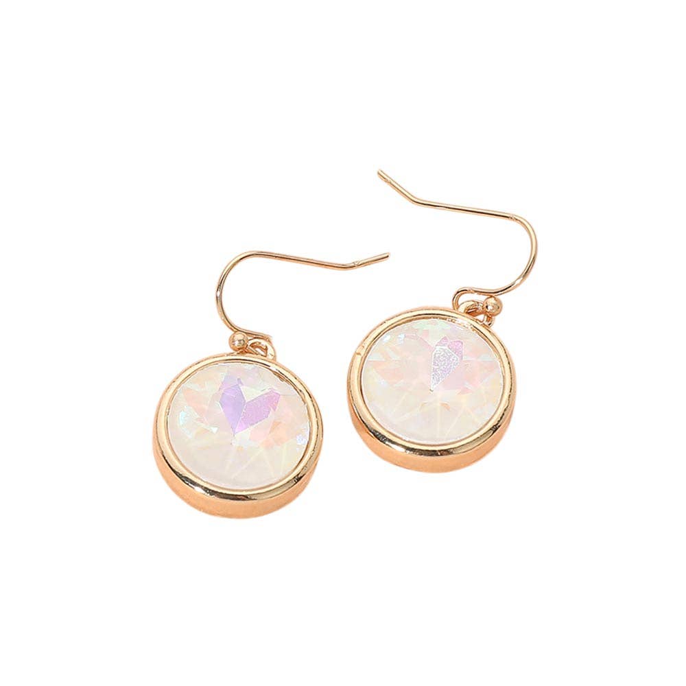 Round Faceted Stone Drop Dangle Earrings: Gold,White
