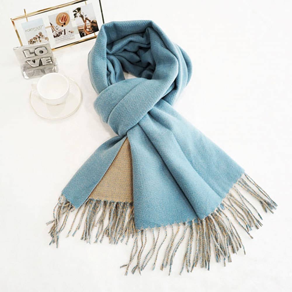 Soft Two Tone Classic Fringe Shawl Wrap Scarf: Beige,Dust Pink