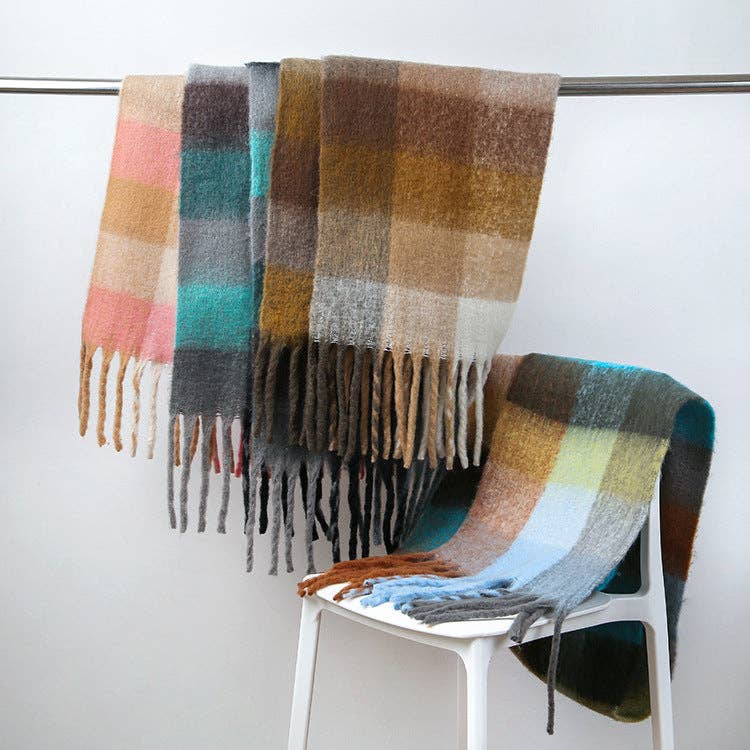 Plaid Pattern Wool Scarf for Women - Soft, Warm, and Stylish: Red Yellow Plaid