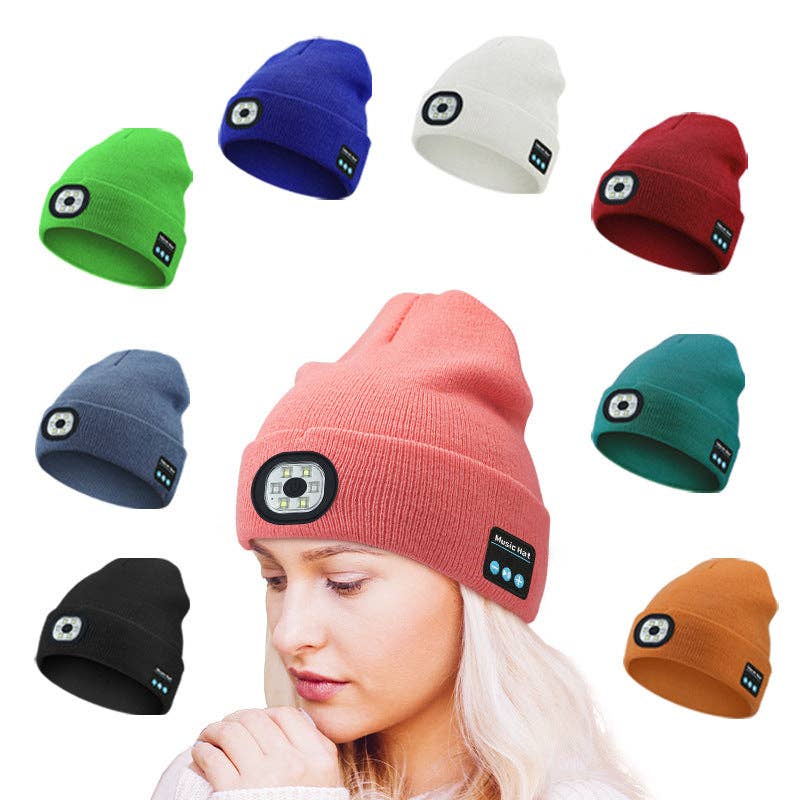Wireless Bluetooth Beanie with LED Light Outdoor Warm Knit Hat: M1-L10 Medium Heather Gray 1-Light