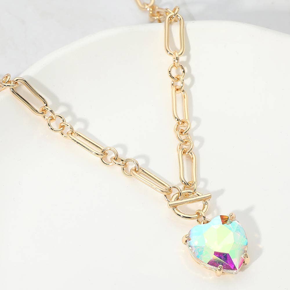 Chunky Heart Stone Cluster Toggle Pendant Necklace: Fuchsia,Neon