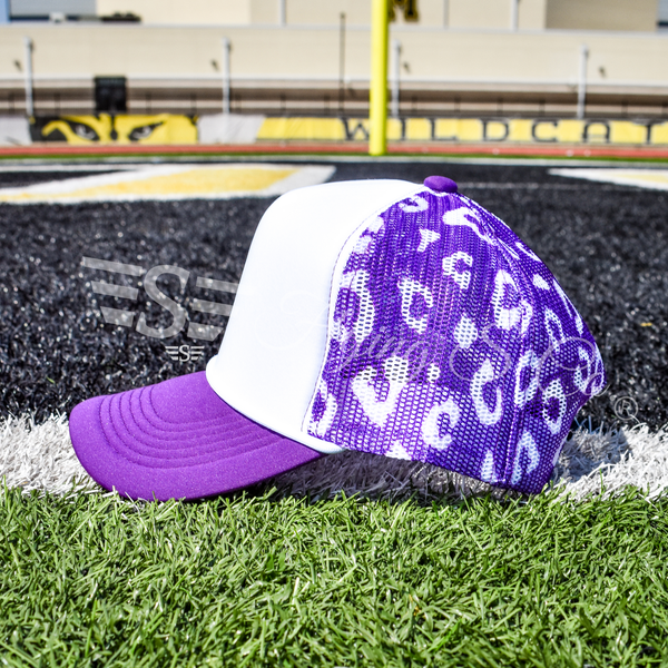 White Front Leopard Magna Pony™ Mesh Foam Trucker Hat: Purple