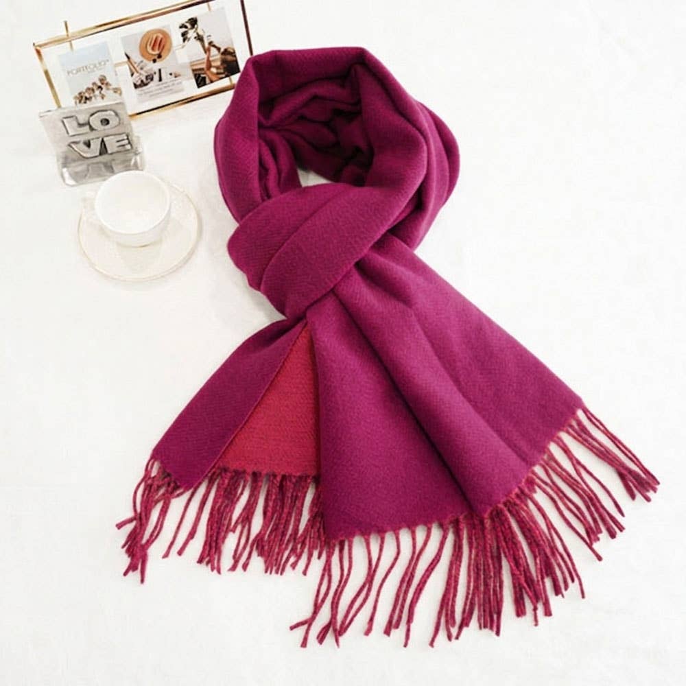 Soft Two Tone Classic Fringe Shawl Wrap Scarf: Beige,Dust Pink