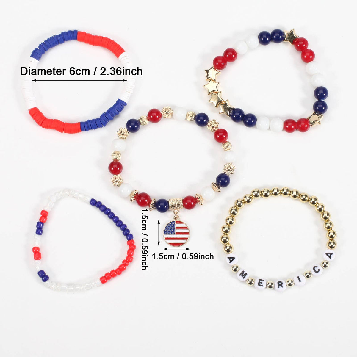 4th of July Red White Blue Flag Beaded Bracelet