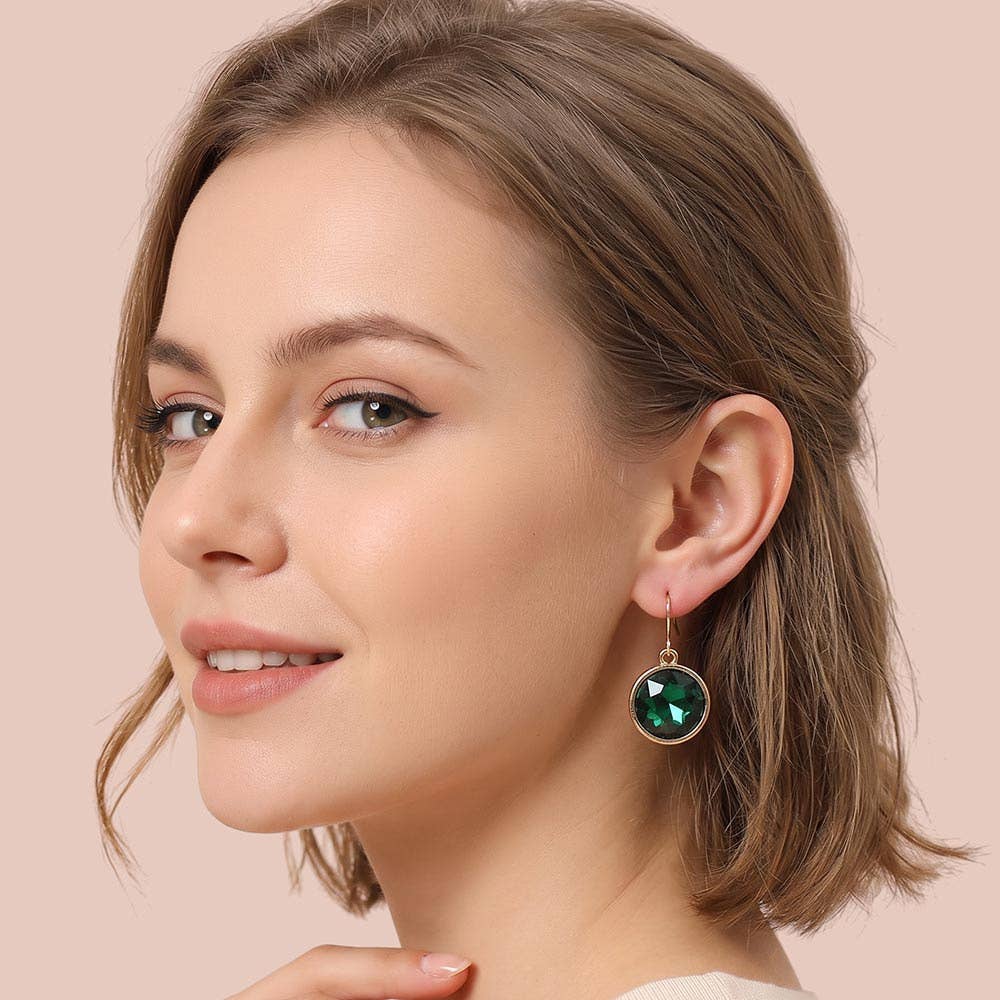 Round Faceted Stone Drop Dangle Earrings: Fuchsia,Gold,Light