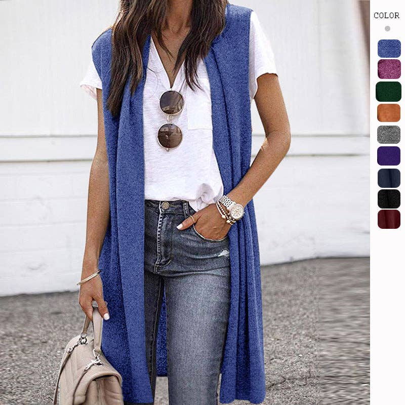 Trendy Longline Sleeveless Cardigan Vest for Women: Fuchsia / L