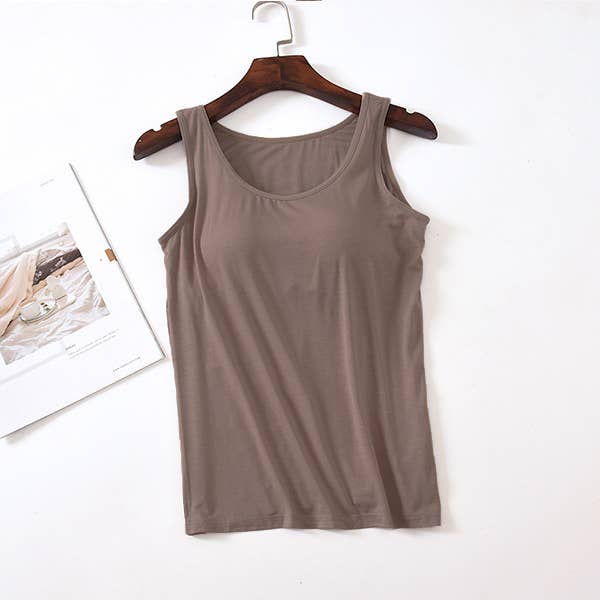 Skin-friendly soft round neck built-in bra tank top: Black / L